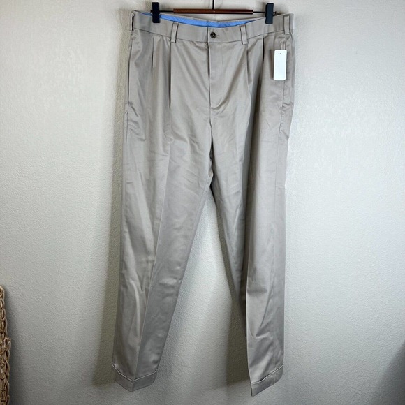 Brooks Brothers Mens Lightweight Chino Stretch Pants 34 Khaki Brown Elliot Fit - Picture 1 of 16